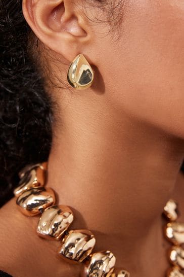 Gold Tone Pebble Stud Earrings