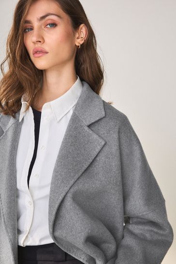 Grey wool belted coat womens hot sale