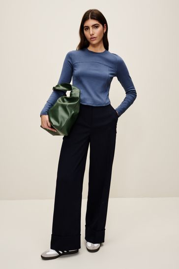 Navy Twill Wide leg Utility Trousers