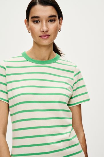 Green Stripe Essential 100% Pure Cotton Short Sleeve Crew Neck T-Shirt