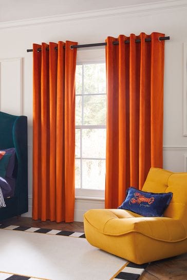 Burnt Orange Matte Velvet Blackout/Thermal Eyelet Curtains