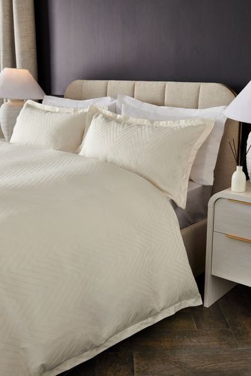 Natural 200TC 100% Cotton Hotel Jacquard Duvet Cover and Pillowcase Set