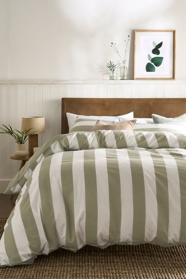 Green/White Stripe Duvet Cover and Pillowcase Set