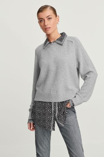 Grey Floral Shirt Layer Jumper