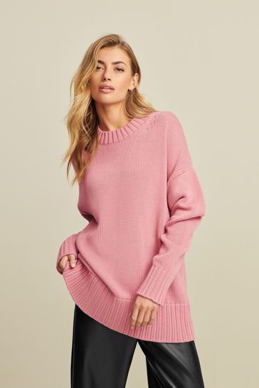 Blush Pink Oversized Crew Neck Jumper