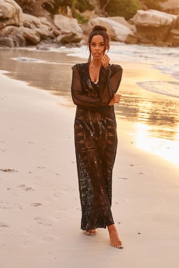 Shana Midaxi Dress - Crochet Slip Dress in Beige | Showpo