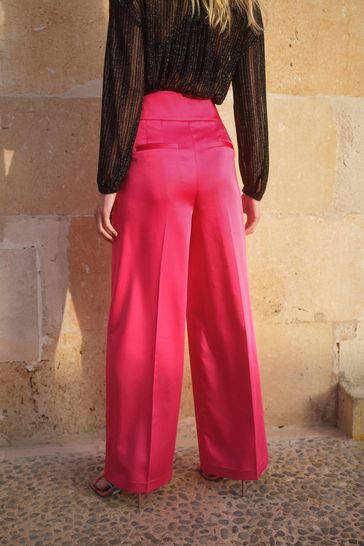 Pink satin store wide leg trousers