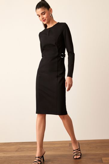 Black ponte dress with sleeves on sale
