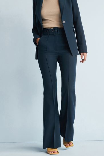 Buy Navy Blue Smart Belted Flare Trousers from Next Austria