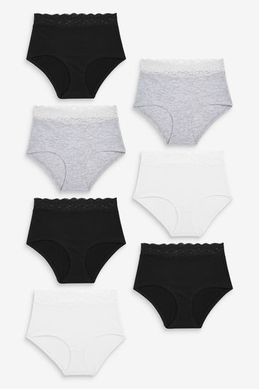Monochrome Full Brief Lace Trim Cotton Blend Knickers 7 Pack