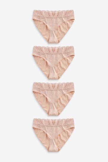 Blush Pink High Leg Cotton and Lace Knickers 4 Pack