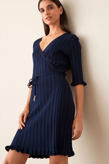 Navy blue wrap dress cheap with sleeves