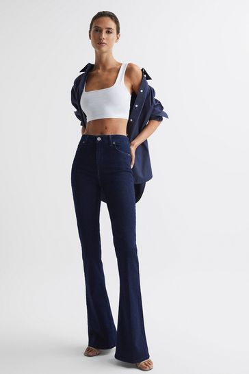 Reiss Dark Blue Perry Contour High Rise Flared Jeans