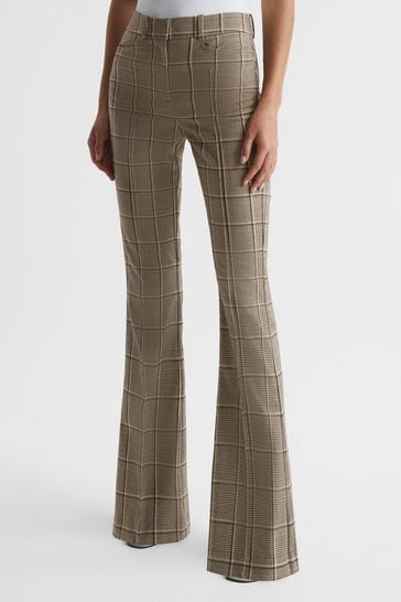 Buy Reiss Brown Sandie Flared Check Trousers from Next USA