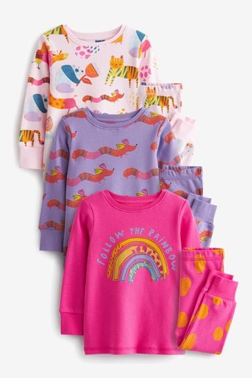 Pink Rainbow Character Snuggle Pyjamas 3 Pack (9mths-16yrs)