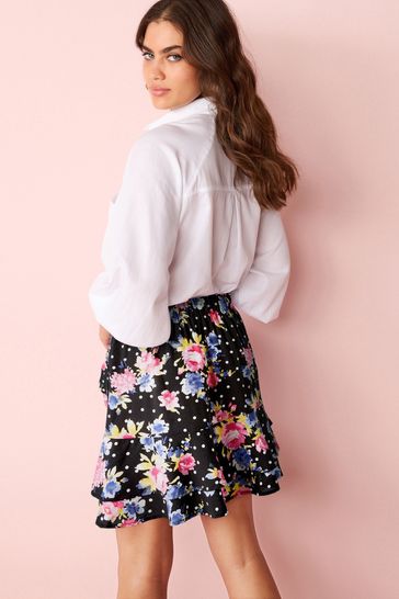 Floral ruched mini skirt sales