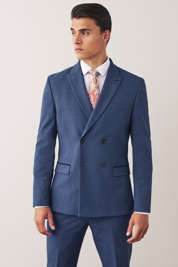 Buy Blue Double Breasted Slim Fit Motion Flex Stretch Suit Jacket