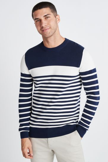 Navy Blue White Breton Knitted Jumper