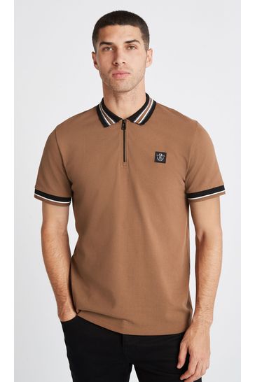Stone Natural Tipped Regular Fit Pique Polo Shirt