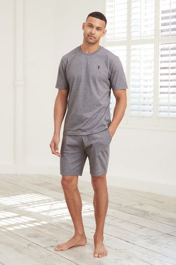 Grey Fine Stripe Jersey Short Pyjama Set
