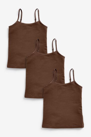 Truffle Brown 3 Pack Elastic Strappy Cami Vests (1.5-16yrs)