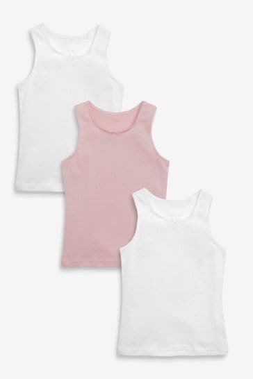 Pink/White Pointelle Vests 3 Pack (1.5-16yrs)