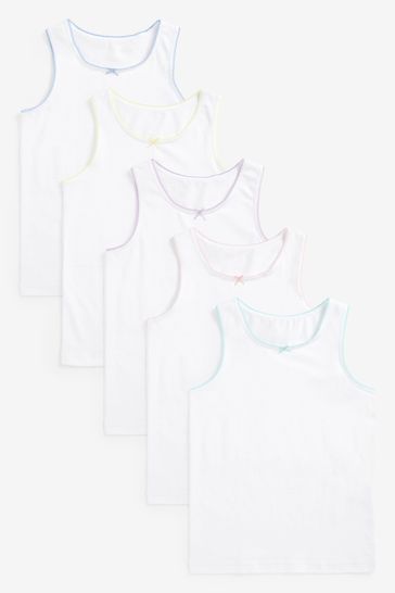 White with Trim 5 Pack Vests (1.5-16yrs)