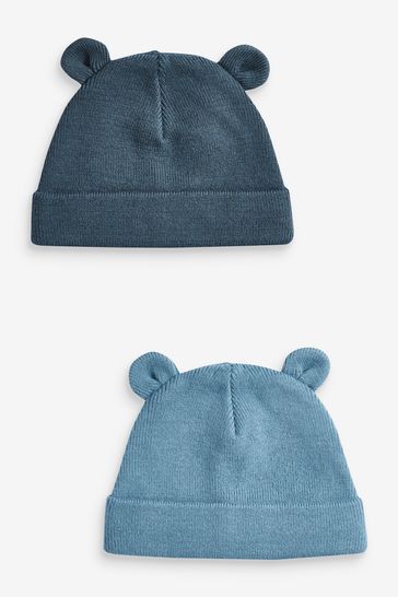 Blue and Navy 2 Pack Baby Knitted Beanie Hats (0mths-2yrs)