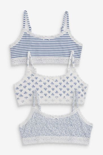 White/Blue 3 Pack Strappy Crop Tops (5-16yrs)