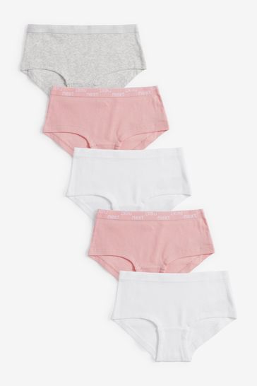 Pink/White/Grey Rib 5 Pack Hipster Briefs (2-16yrs)