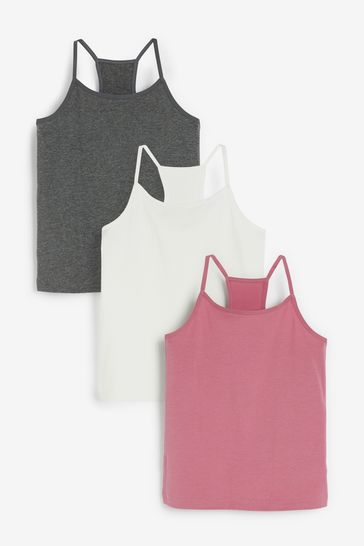 Pink/Ecru/Grey 3 Pack Racer Back Strappy Cami Vests (1.5-16yrs)