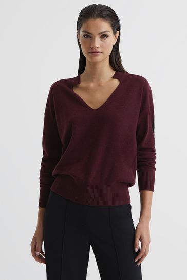 Reiss Berry/Black Isabella Knitted V-Neck Jumper