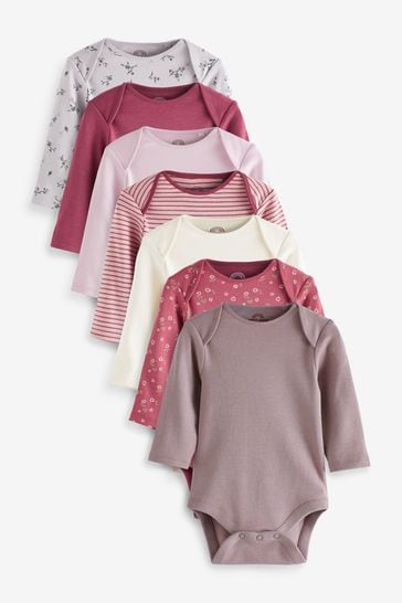 Pink Floral 7 Pack Long Sleeve Baby Bodysuits