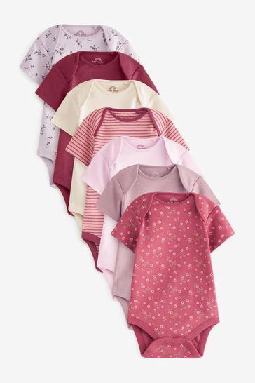 Pink Floral 7 Pack Short Sleeve Baby Bodysuits