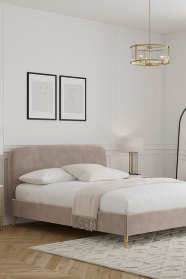 Opulent Velvet Natural Pebble Matson Upholstered Bed Bed Frame