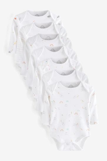 White Bright Animal 7 Pack Baby Long Sleeve Bodysuits