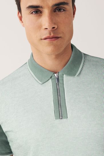 Sage Green Textured Polo Shirt