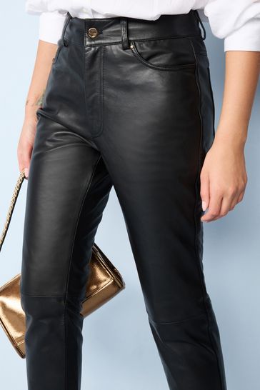 Leather best sale black trousers