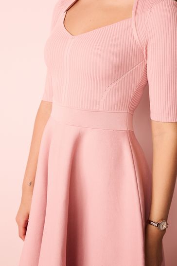 Bright pink fit and flare dress on sale