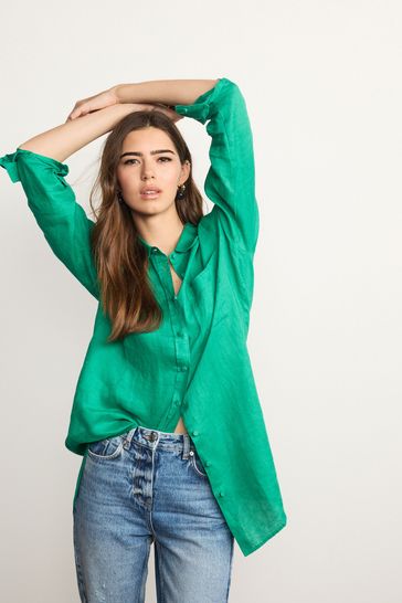 Green Linen Longline Shirt