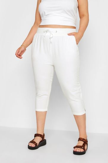 Yours Curve White Cool Cotton Cropped Joggers