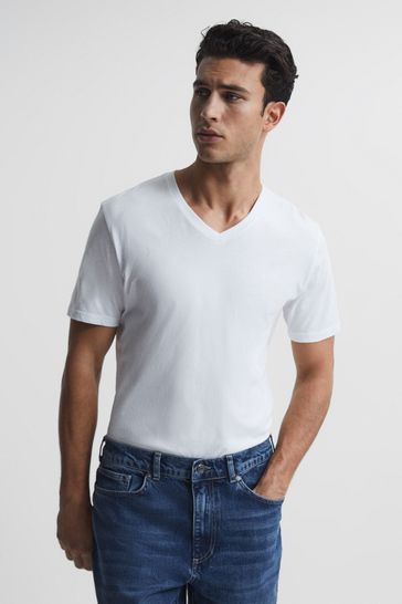 Reiss White Dayton Cotton V-Neck T-Shirt