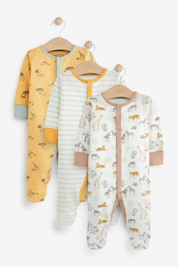 FatFace Baby Crew Animal Printed Sleepsuits 3 Pack