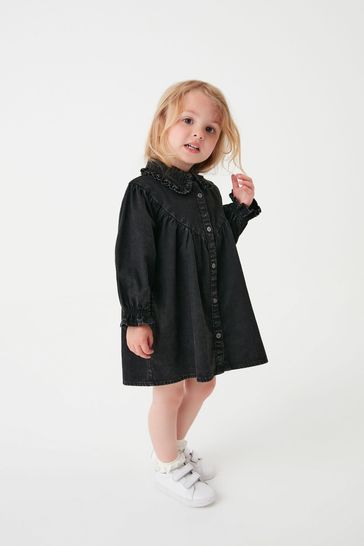 Kopen Zwart denim Overhemdjurk met ruchekraag 3 mnd 8 jr from