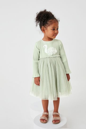 Mint Green Swan Next Mesh Party Dress 3mths 7yrs