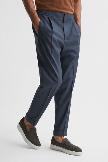 Reiss Airforce Blue Brighton Relaxed Drawstring Trousers with Turn-Ups