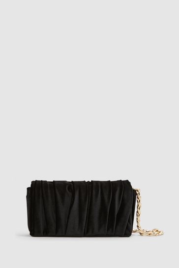 Reiss Black Camille Velvet Twisted Clutch Bag