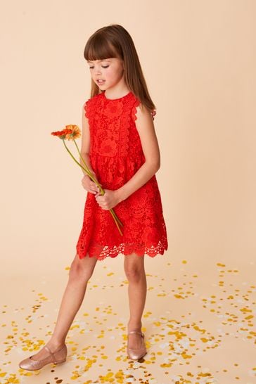 Red lace peplum sales dress