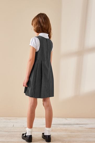 Buy Grey Asymmetric Button Front Pinafore School Dress 3 14yrs