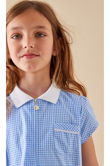 Blue gingham overall dress top